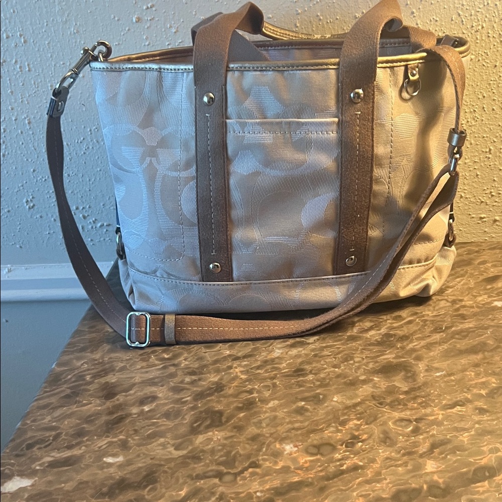 Coach Tan and Brown 2-Way Monogram Bag